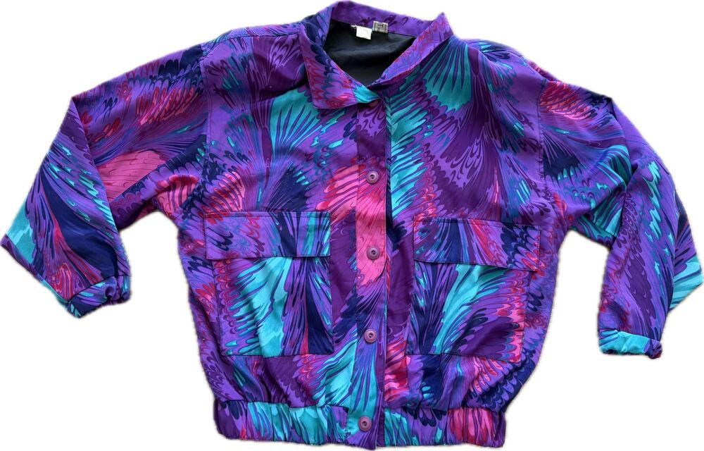 Vintage 80s 90s Neon Windbreaker Purple Pink Turquoise OS Retro